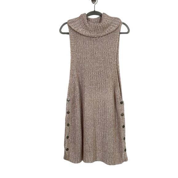 Free People Valentina Chunky Knit Sleeveless Turtleneck Tunic Sweater Sz Medium - Picture 1 of 7